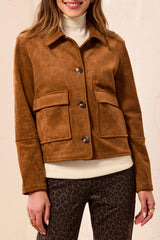 Faux Suede Button-Front Jacket in Dark Gold - view 1