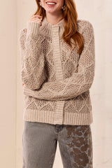 Mock Neck Open-Knit Sweater Cardigan in Birch - view 1