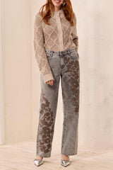 Brooke Embellished Straight-Leg Jeans in Soft Grey - view 1