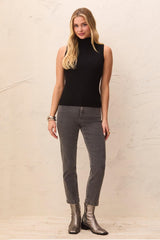 Ribbed Funnel Neck Sleeveless Knit Top in Black - view 1