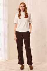 Twill Cuffed Straight-Leg Pull-On Pants in Espresso - view 1