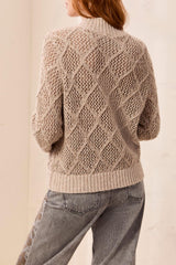 Mock Neck Open-Knit Sweater Cardigan in Birch - view 2
