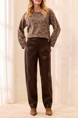 Faux Leather Barrel-Leg Pants in Saddle Brown - view 2