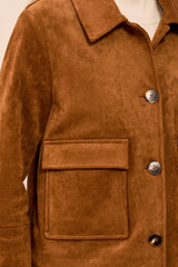 Faux Suede Button-Front Jacket in Dark Gold - view 3