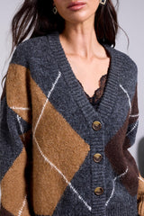 Argyle Button-Front Cardigan in Heather Charcoal - view 3