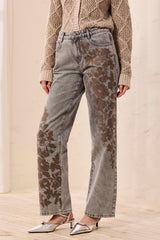 Brooke Embellished Straight-Leg Jeans in Soft Grey - view 3