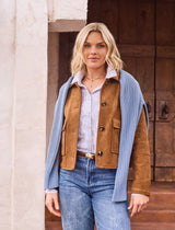 Faux Suede Button-Front Jacket in Dark Gold - view 4