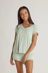 Faceplant Dreams - Bamboo V-neck Tee Shirt: Sage / Large