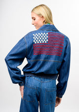 Denim Flag Bomber Jacket in Indigo view 2