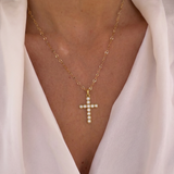 Joy Dravecky Francesca Cross Necklace in Pearl