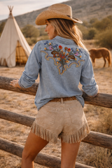 Dakota Bloom Embroidered Shirt: L