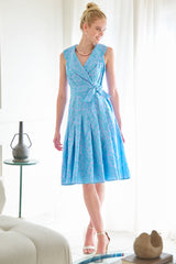 Johanna Wrap Dress in Icy Blue Jacquard