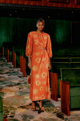 Farm Rio - Orange Sunny Mood Sequin Cut out Midi Dress