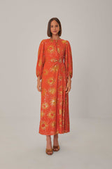 Farm Rio - Orange Sunny Mood Sequin Cut out Midi Dress