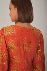 Farm Rio - Orange Sunny Mood Sequin Cut out Midi Dress