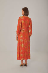 Farm Rio - Orange Sunny Mood Sequin Cut out Midi Dress