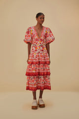 Farm Rio - Off-white Romantic Orchard Short Sleeve Midi