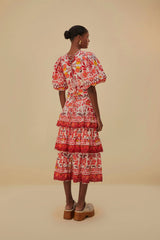 Farm Rio - Off-white Romantic Orchard Short Sleeve Midi