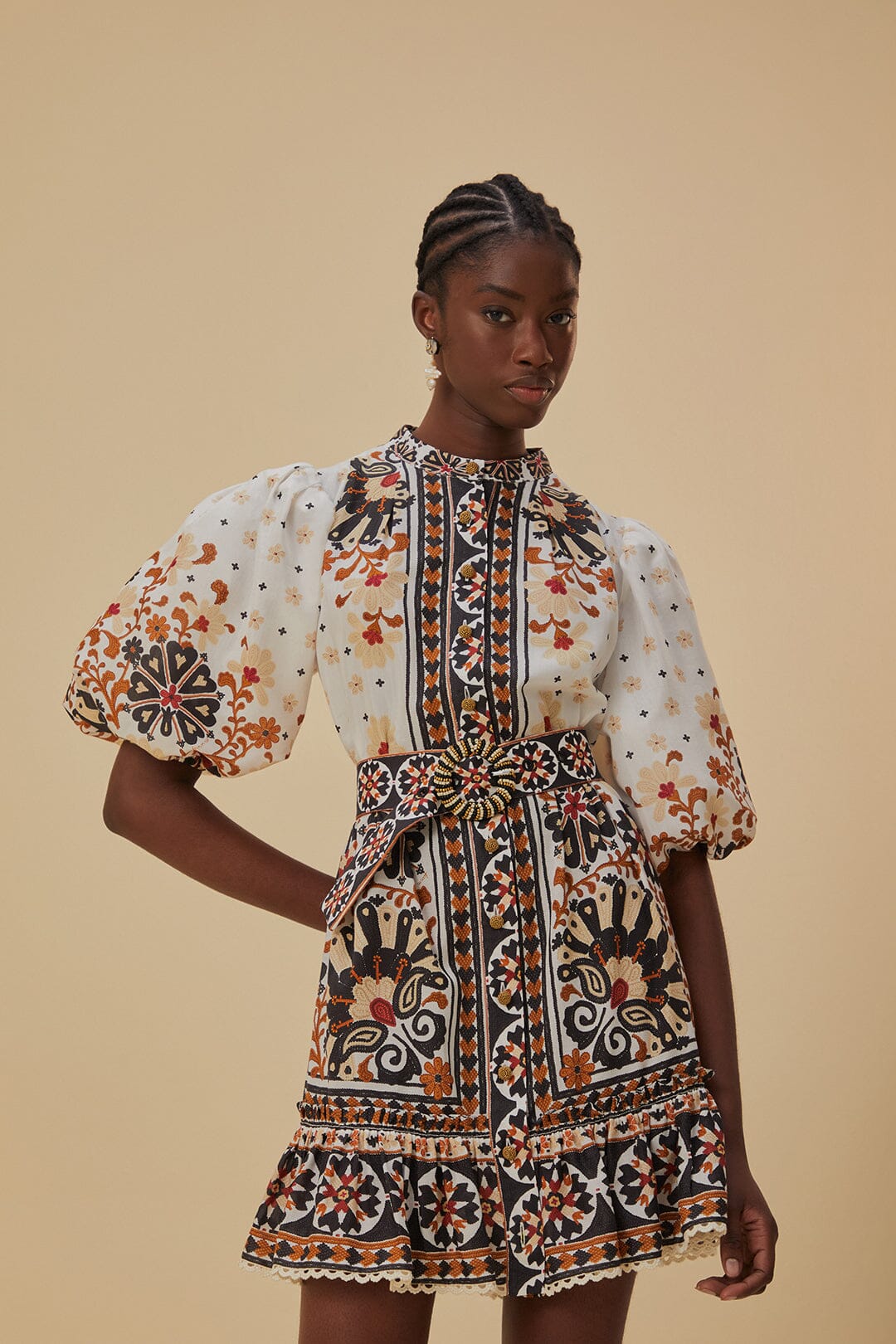 Farm Rio - Flower Fan Tapestry Off-White Mini Dress Julien's a Lifestyle Store Farm Rio - Flower Fan Tapestry Off-White Mini Dress Julien's a Lifestyle Store