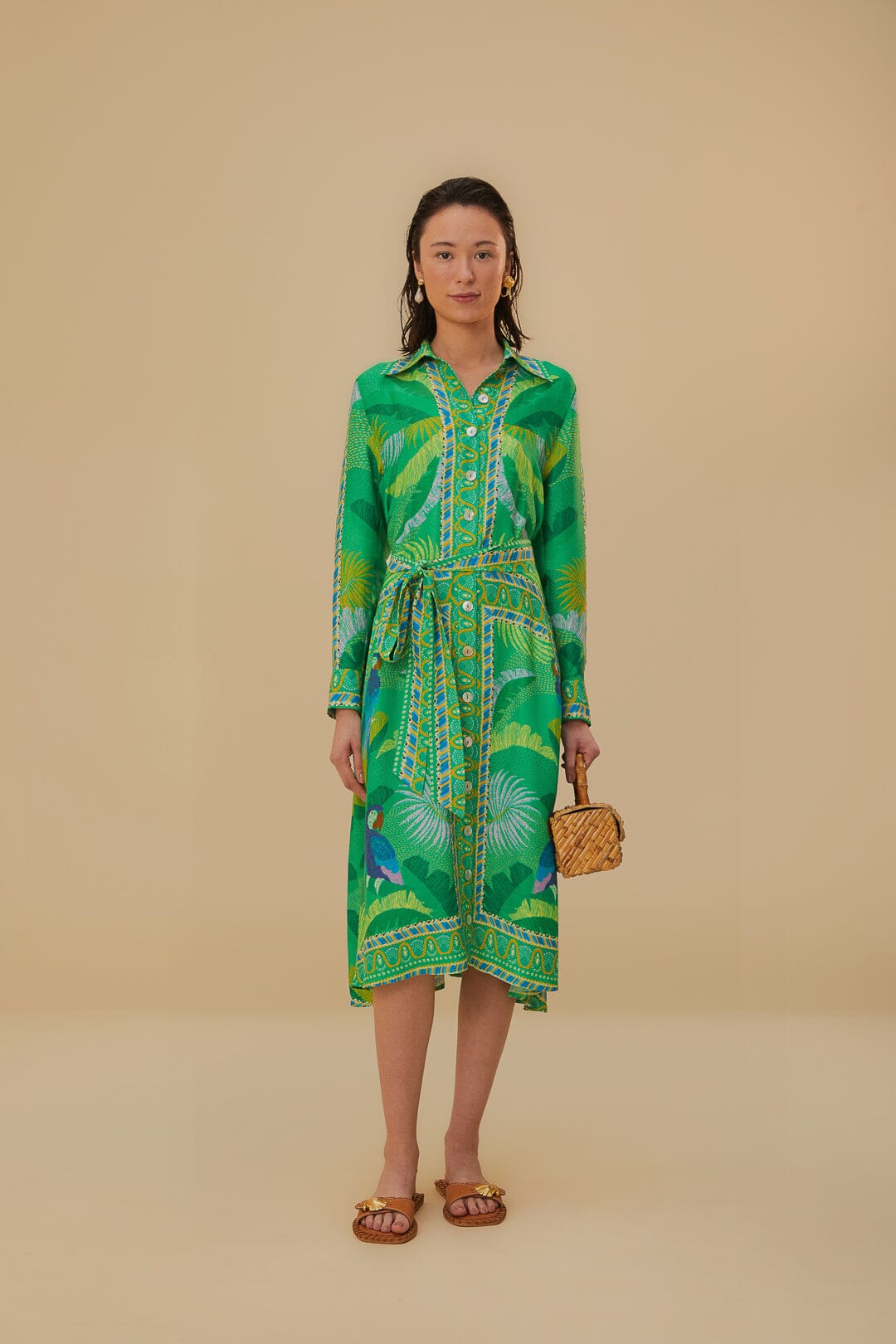 green emerald velvet dress Green Delicate Tapestry Euroflax™ Premium Linen Midi Dress – FARM Rio main image 1