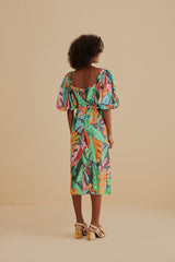 Farm Rio - Multicolor Banana Foliage Puff Sleeve Midi Dress