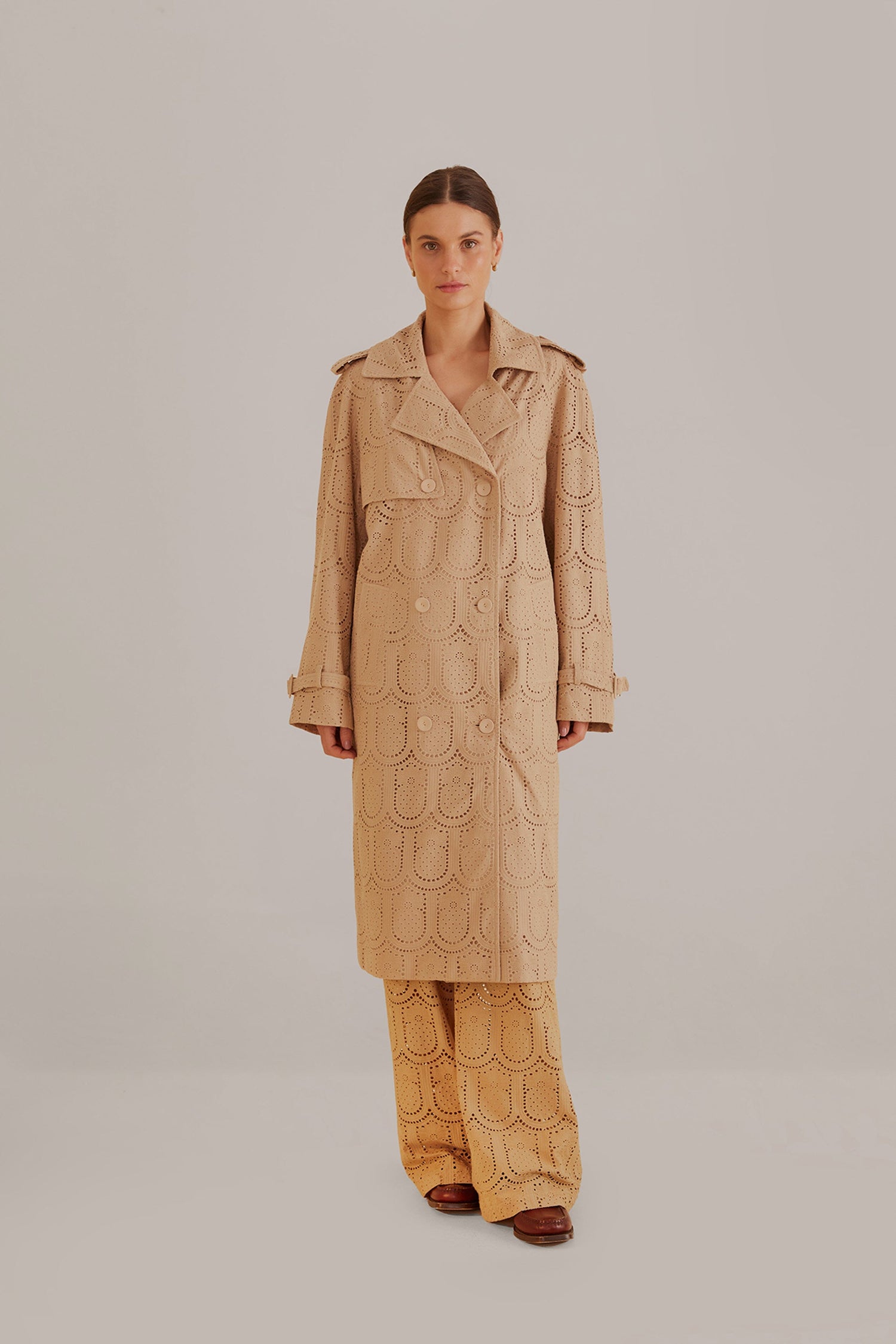 Farm Rio - Khaki Pineapple Cotton Eyelet Trench Coat – Julien's a