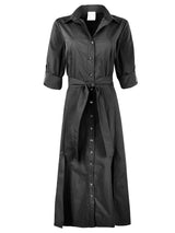 Laine Tie Front Long Dress in Black Weathercloth view 2