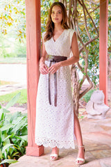 Beverly Long Shirt Dress in Natural Crochet