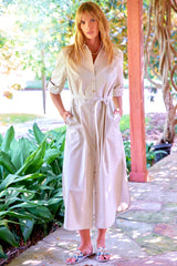 Alex Long Shirt Dress in Sand Typewriter Cloth