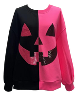 Queen of Sparkles black and neon pink split pumpkin face sweatshirt