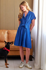 Rocky Shirt Dress in Blue Open Weave Stripe