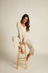 Faceplant Dreams - Wide-leg Capri Pant: Oatmeal / Large