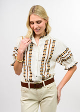 Rows of Embroidery Top in Ivory view 3