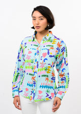 Long Sleeve Camp Shirt in Blue
