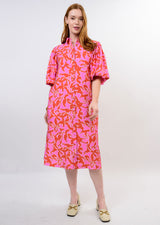 Pouf Sleeve Midi Dress in Pink
