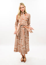 Graphic Midi Shirt Dress in Caramel