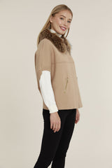 Faux Fur Collar Short Sleeve Cardigan in Camel by Dolce Cabo, view 2