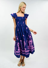 Smocked Border Dress in Navy by Uncle Frank — view 3