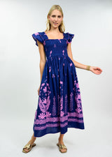 Smocked Border Dress in Navy by Uncle Frank — view 1