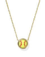 Softball Gold Short Pendant Necklace in Chartreuse