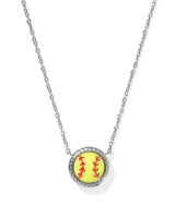 Softball Silver Short Pendant Necklace in Chartreuse