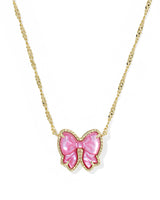 Haley Bow Gold Short Pendant Necklace in Rose Violet Mother-of-Pearl