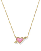 Ari Heart Arrow Gold Short Pendant Necklace in Pink