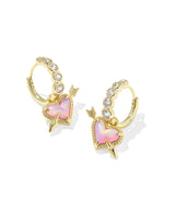 Ari Heart Arrow Gold Convertible Huggie Earrings in Pink