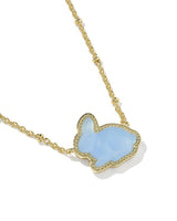 Bunny Gold Short Pendant Necklace in Matte Light Blue Dichroic Glass view 3