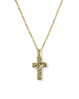 Cross Gold Pendant Necklace in Matte Light Blue Dichroic Glass view 3