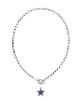 Cassidy Silver Enamel Link and Chain Necklace in Navy view 3