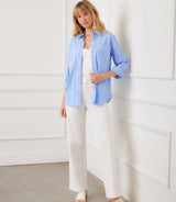 Long Sleeve Stripe Button-Up Shirt: Blue / L