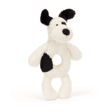 Bashful Rufferty Black & Cream Puppy Ring Rattle by Jellycat