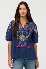 Margot Short Sleeve Blouse in Blue Night